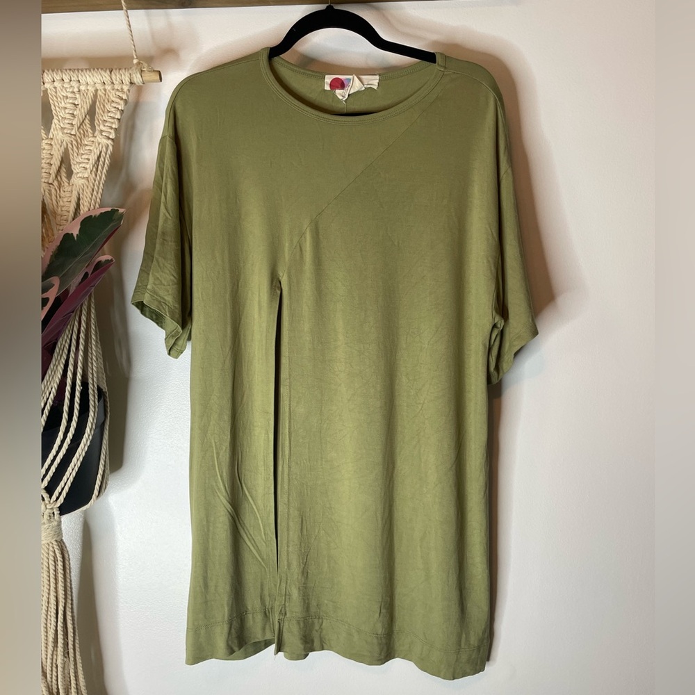 Free People Beach long green tunic top with slit! Oversized